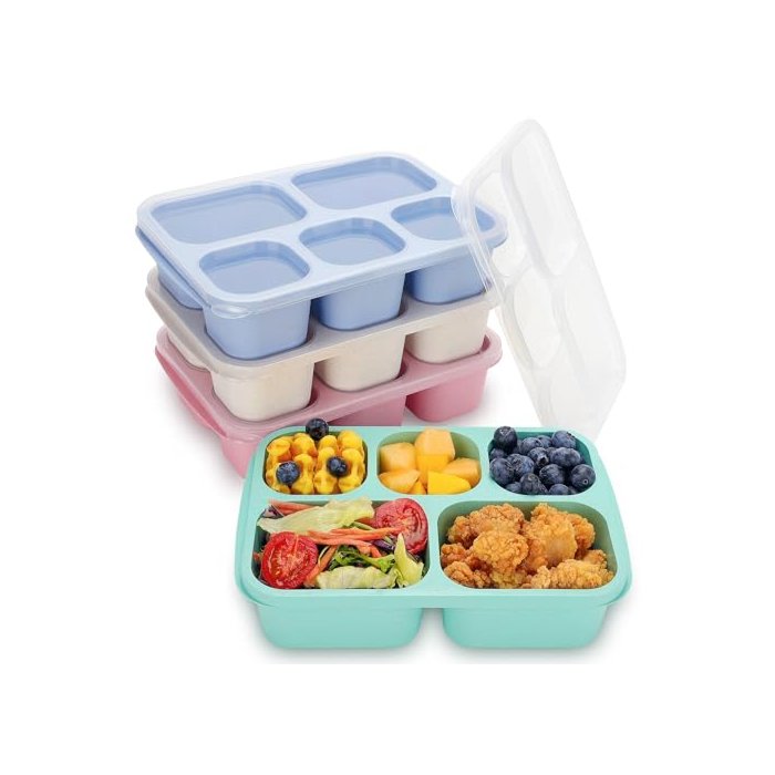 Bento Box Adult Lunch Containers, Bento Box for Kids, 4 Pack 5-Compartment Meal Prep Containers Lunch Boxes, Reusable Food Storage Snack Containers With Lids for School, Work, and Travel