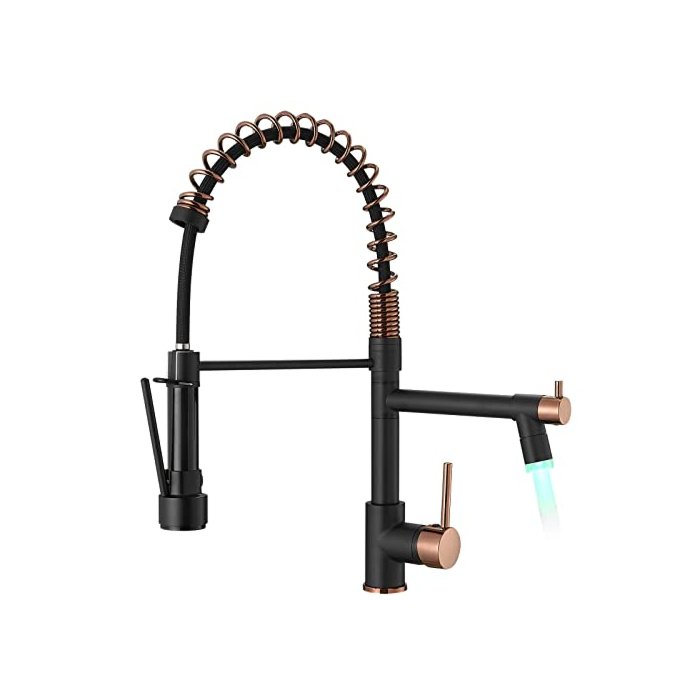 Matte Black Kitchen Faucet AIMADI - Commercial Kitchen Faucets Single Handle Single Hole Spring Rose Gold Kitchen Faucet with Pull Down Sprayer Black