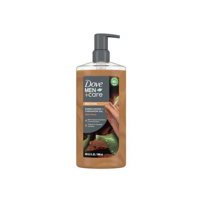 Dove Men+Care Body Wash Sandalwood + Cardamom Oil to Rebuild Skin in the Shower with Plant-Based Cleansers and Moisturizers 26 oz