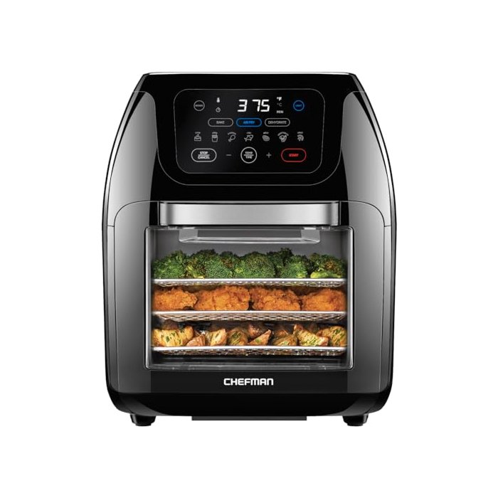 CHEFMAN Multifunctional Digital Air Fryer+ Rotisserie, Dehydrator, Convection Oven, 17 Touch Screen Presets Fry, Roast, Dehydrate, Bake, XL 10L Family Size, Auto Shutoff, Large Easy-View Window, Black