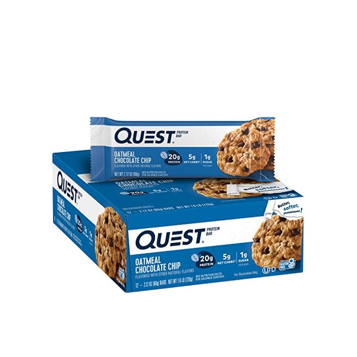 Quest Nutrition Oatmeal Chocolate Chip Protein Bar, High Protein, Low Carb, Gluten Free, Keto Friendly, 12 Count