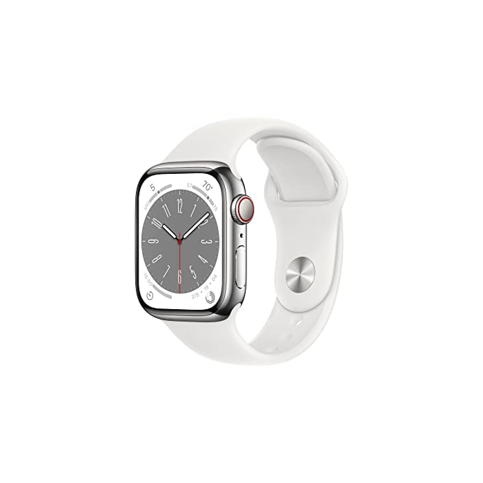 Apple Watch Series 8 GPS + Cellular 41mm Silver Stainless Steel Case with White Sport Band - M/L