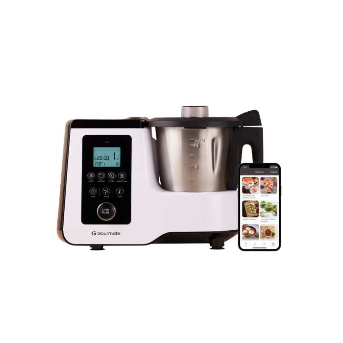 Gourmate Smart All-in-1 Multi-Cooker, 10+ Cooking Functions, Built-in Scale, Guided Recipes, Steam, Cook, Knead, Bluetooth App Connectivity, 2.3 QT, White