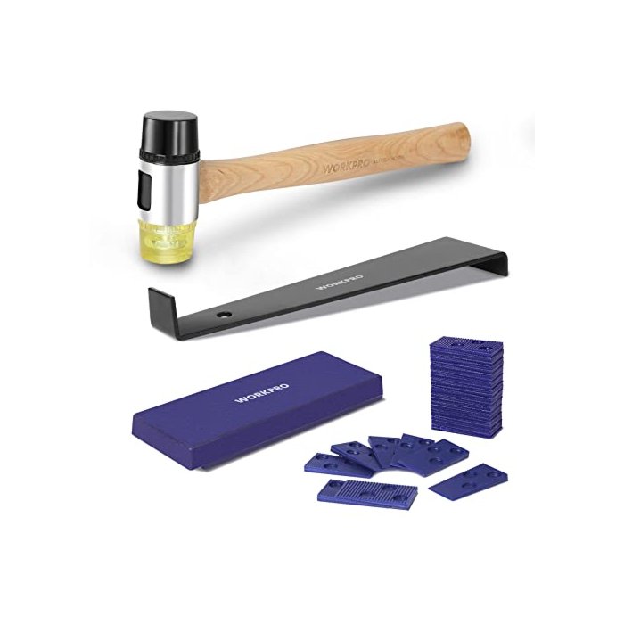 WORKPRO Laminate Wood Flooring Installation Kit with Reinforced Double-Faced Mallet, Heavy Duty Pull Bar, Tapping Block and 30-Piece Spacers Included,Multicolor