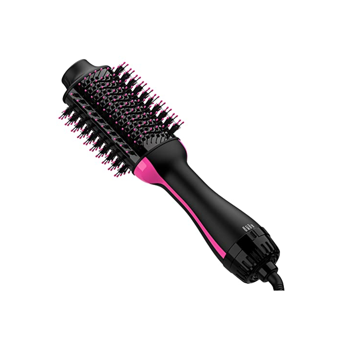 Hair Dryer and Blow Dryer Brush in One, 4 in 1 Hair Dryer and Styler Volumizer with Negative Ion Anti-frizz Ceramic Titanium Barrel Hot Air Straightener Brush 75MM Oval Shape, Black/Pink