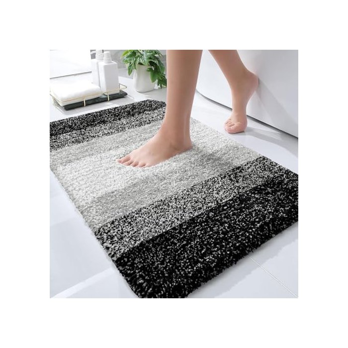 OLANLY Bathroom Rug Mat 30x20, Extra Soft and Absorbent Microfiber Bath Rugs, Non-Slip Plush Shaggy Bath Carpet, Machine Wash Dry, Bath Mats for Bathroom Floor, Tub and Shower, Black