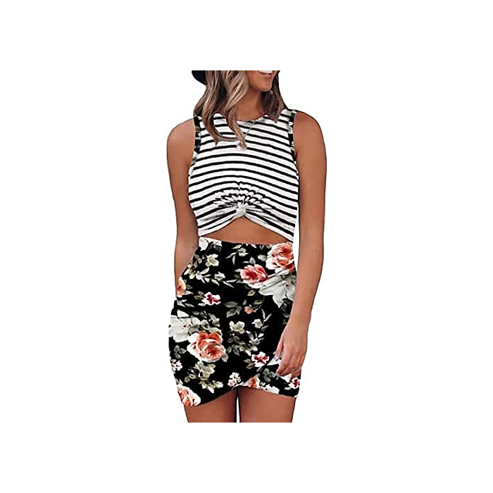 Acelitt Sun Dresses for Women Striped Twist Sleeveless Mini Dress Hollow Out Floral Printed Bodycon Mexico Vacation Clothes Above Knee Length Black XS