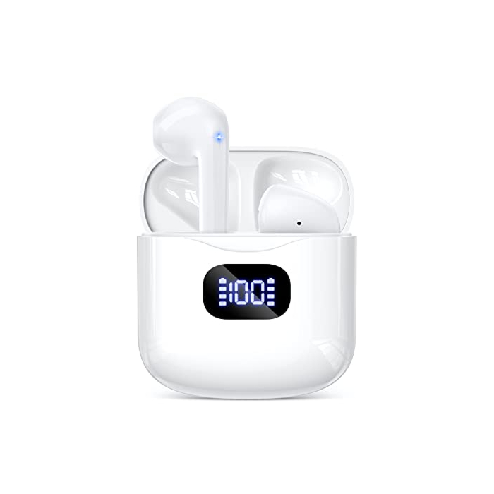 KTGEE Wireless Earbuds Bluetooth 5.3 Headphones, 40Hrs Playback Stereo Ear Buds with LED Display Charging Case IPX7 Waterproof in-Ear Earphones with Mic for Phone Tablet Laptop Sports, White