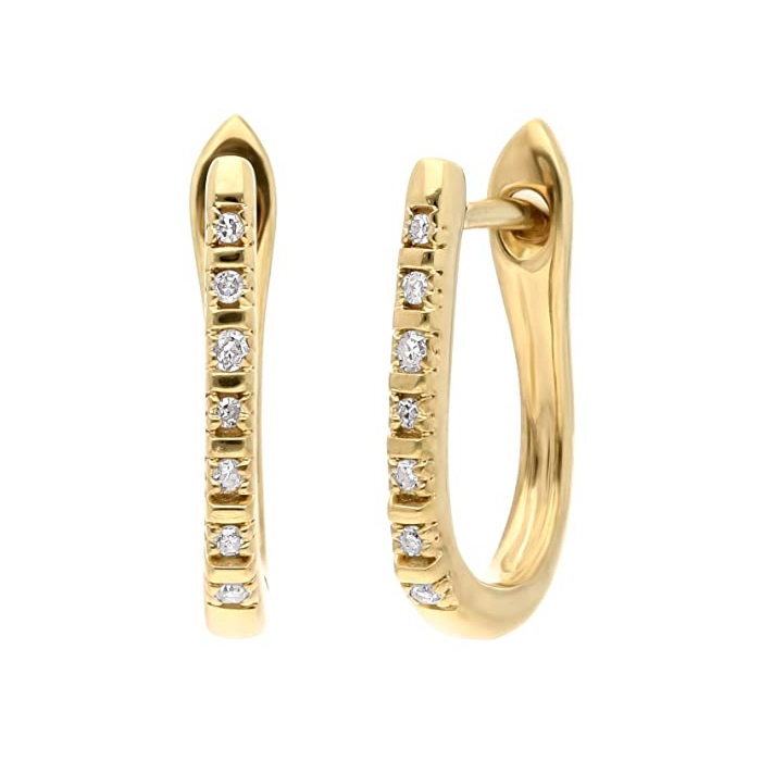 Diamond Earrings in 10k Yellow Gold Huggie Hoop Earrings with Natural Diamonds 0.04 Carat (G-H Color, SI1-SI2 Clarity) Fine Jewelry For Women Gifts, Handcrafted Earrings