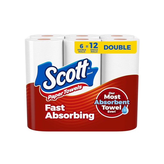 Scott Paper Towels, Choose-A-Sheet, 6 Double Rolls = 12 Regular Rolls (100 Sheets Per Roll)