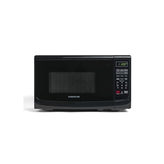 Farberware Countertop Microwave 700 Watts, 0.7 Cu. Ft. - Microwave Oven With LED Lighting and Child Lock - Perfect for Apartments and Dorms - Easy Clean Grey Interior, Retro Black