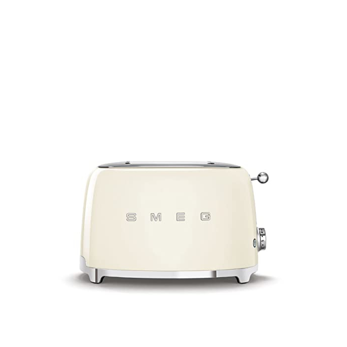 SMEG 2 Slice Toaster with 6 Presets and Defrost Function and Removable Crumb Tray TSF01CRUS, Cream