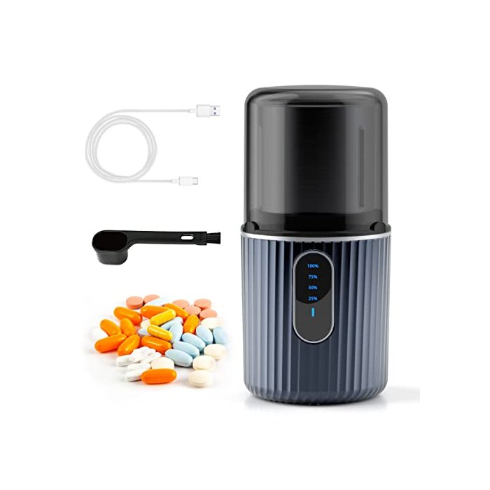 Cordless Electric Pill Crusher Grinder Pulverizer - Grind and Pulverize Multiple Pills, Small and Large Medication and Vitamin Tablets to Fine Powder - Removable Grinding Cup for Easy Cleaning