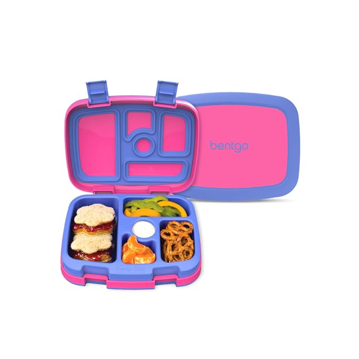 Bentgo® Kids Bento-Style 5-Compartment Leak-Proof Lunch Box - Ideal Portion Sizes for Ages 3 to 7 - Durable, Drop-Proof, Dishwasher Safe, BPA-Free, & Made with Food-Safe Materials (Fuchsia)