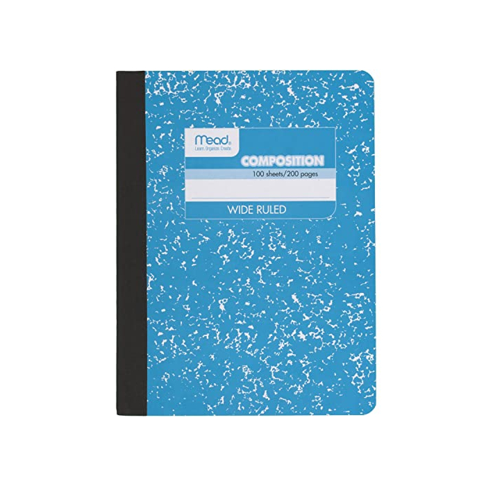 Mead Composition Notebook, Wide Ruled Paper, 9-3/4" x 7-1/2", 100 Sheets, Blue Marble (09918AY7)