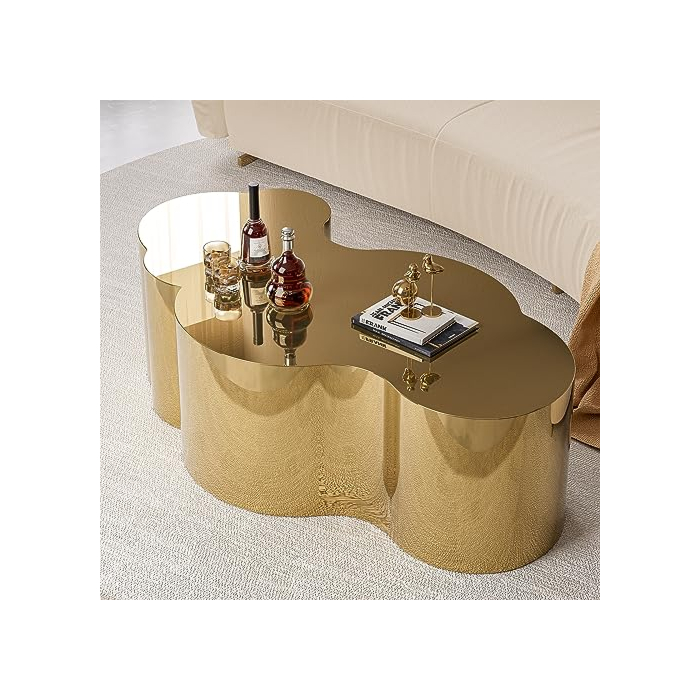 IKIFLY Modern Gold Stainless Coffee Table, Large Cloud Fashion Design Accent Table End Table for Living Room Bedroom