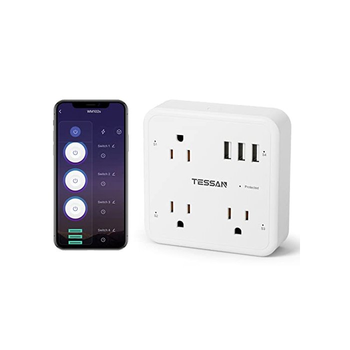 Smart Plug Outlet Extender Compatible with Alexa Google Home, TESSAN WiFi Multi Plug Outlet with 3 Outlets 3 USB, Wall Outlet Surge Protector Power Strip 900J for Indoor, Voice and Smartlife Control