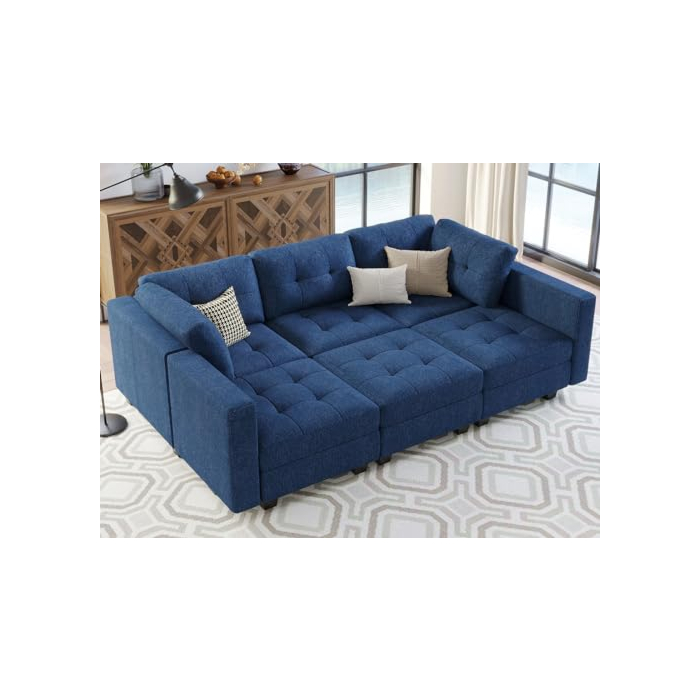 Belffin Modular Sectional Sofa Sleeper Couch Set Convertible Sectional Sleeper Sofa Bed with Storage Seat Modular Sectional Couch Bed Blue