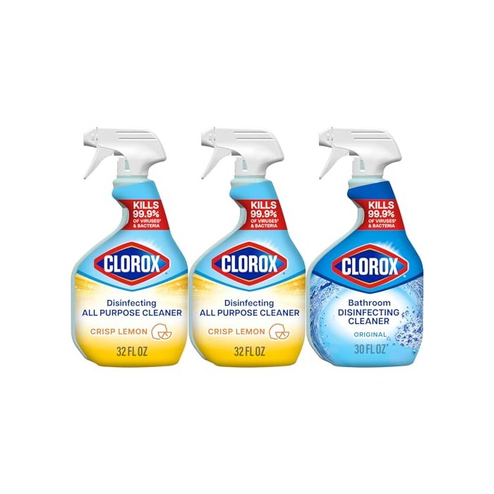 Clorox Disinfecting All-Purpose Cleaner 32 Oz and Disinfecting Bathroom Cleaner, Household Essentials, 30 Oz, Pack of 3