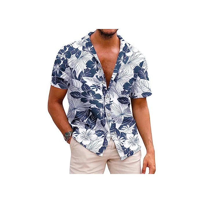 COOFANDY Men's Floral Hawaiian Shirt in a Tropical Print 