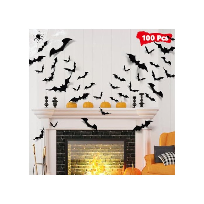 LUDILO Bats Halloween Decorations: Halloween Bats Wall Decor 100pcs Bats Wall Decals PVC 3D Wall Bats Scary Stickers Halloween Party Decorations Indoor Outdoor DIY Home Window Door Halloween Decor