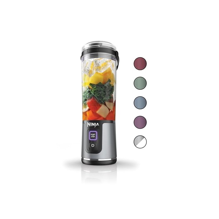 Ninja Blast Portable Blender on a counter with fresh fruit.

