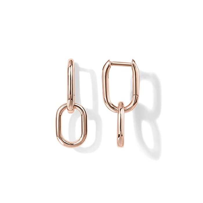 PAVOI 14K Rose Gold Convertible Link Earrings for Women | Paperclip Link Chain Earrings | Drop Dangle Earrings