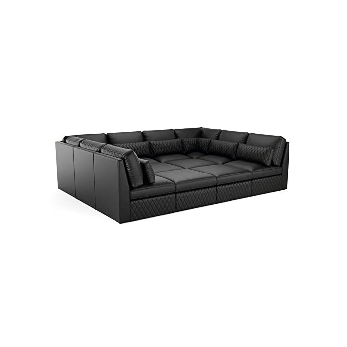 Seatcraft Diamante 12-Piece U-Sectional Pit, Grade 7000 Leather, Living Room, Down Feather Lining, Strong Engineered Reinforced Wood Frame, Black