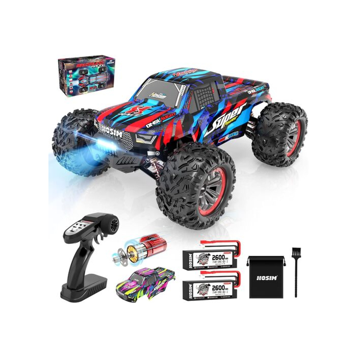 Hosim RC car speeding across off-road terrain